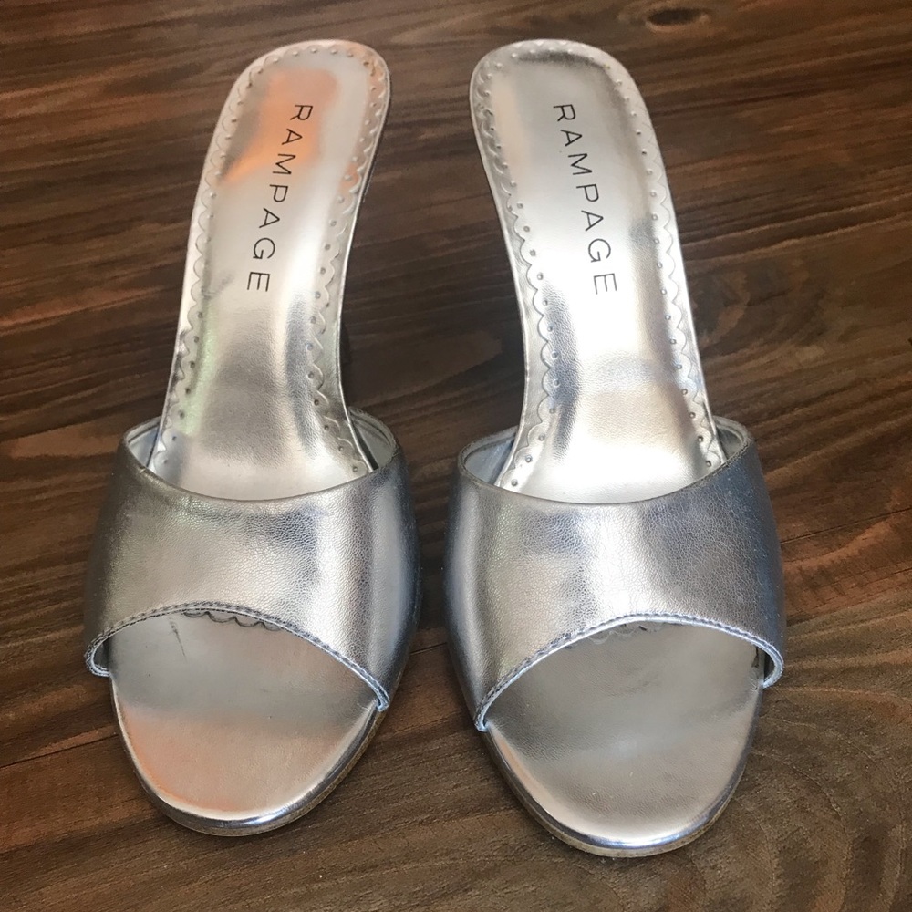 Rampage silver leather slide heels